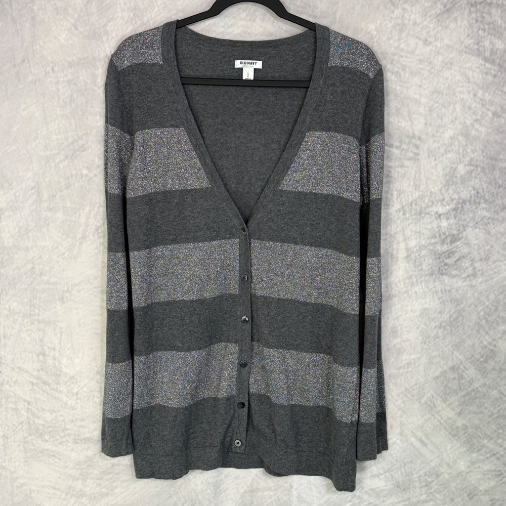 Y2k 2010s Striped Metallic long layering Cardigan Women sz L Indie Sleaze Preppy